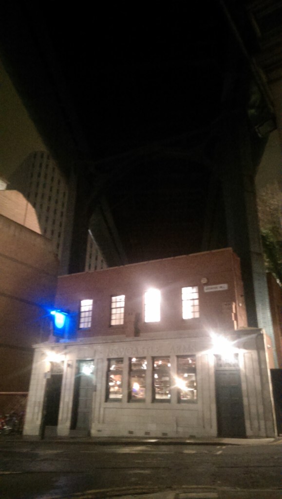 Bridge Tavern and Bridge at night