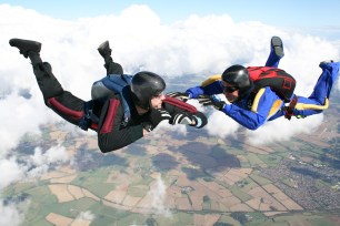 Two skydivers in freefall