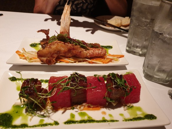 Fried Snapper Belly and Crispy Pork Belly